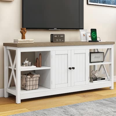 Moasis Farmhouse 59" TV Stand Entertainment Center with Storage Shelves